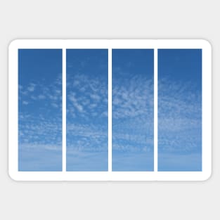 Cirrocumulus clouds in blue sky on sunny peaceful spring day. Water in a gaseous state in nature. The atmosphere of the earth. The effect of humidity on agricultural production. The symbol of freedom. Sticker